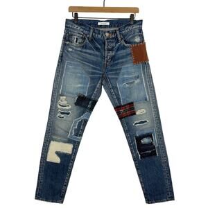 Moussy VIntage Patchwork Jeans Size 27 Blue Denim Button Fly Distressed Boho